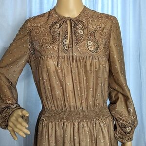 Paisley Tan Print 70s Dress